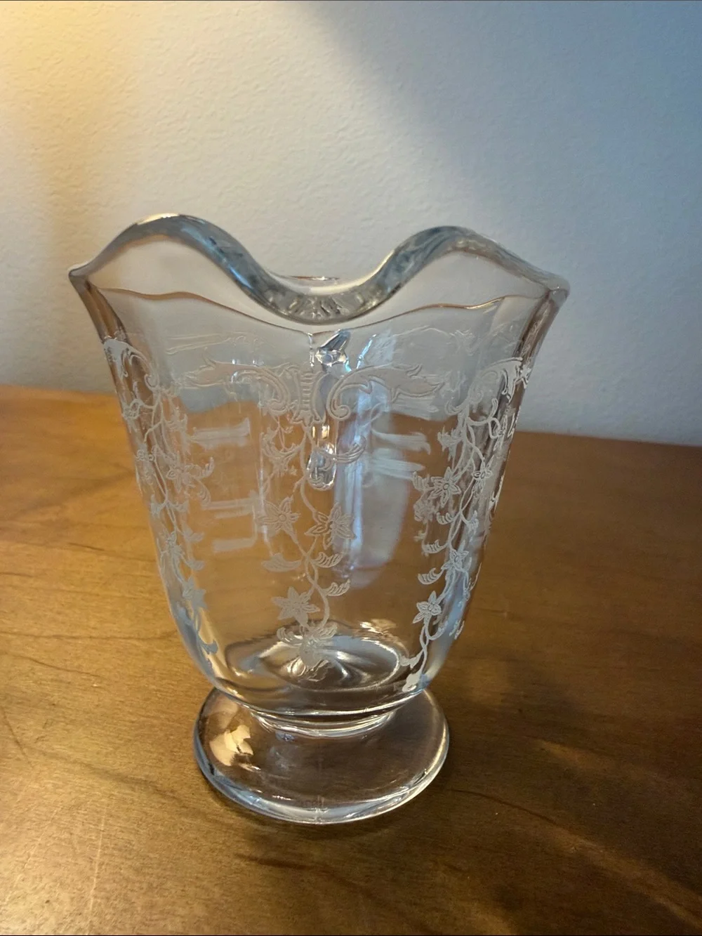 Vintage Fostoria Navarre Pattern Clear Etched Glass Open Creamer Pitcher